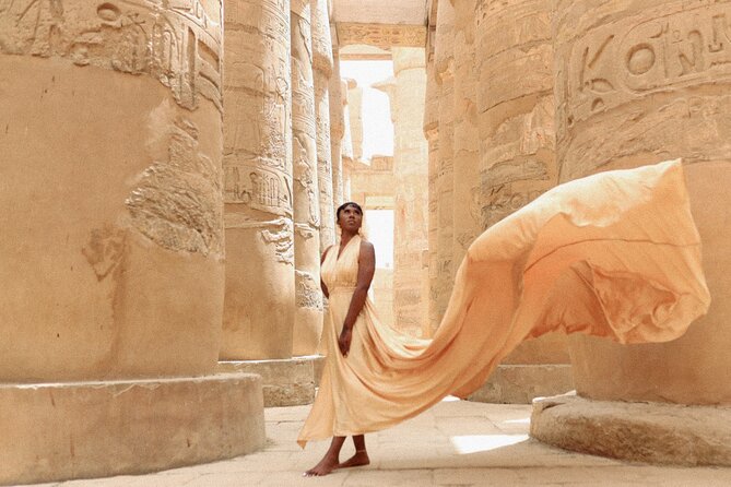 Flying Dress Photoshoot with Camel and Horse Riding in Giza - The flying dress session in the Giza desert