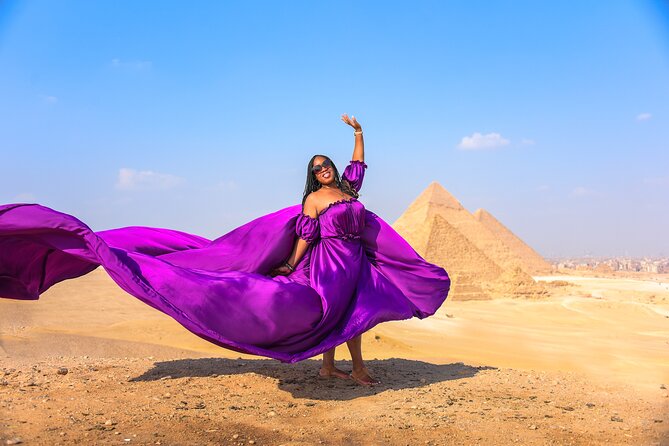 Flying Dress Photoshoot with Camel and Horse Riding in Giza - Camel, horse, and dress photos together