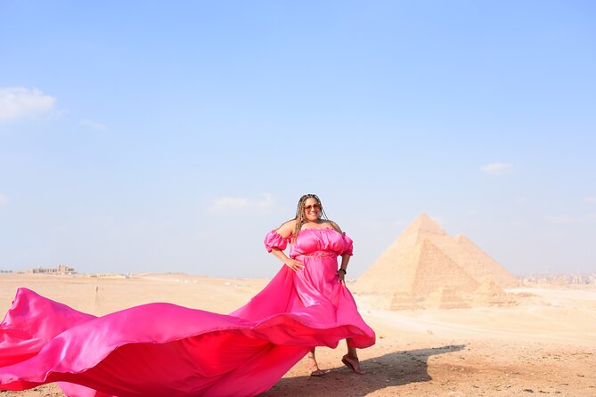 Flying Dress Photoshoot with Camel and Horse Riding in Giza - The Pyramids of Giza with a camel ride