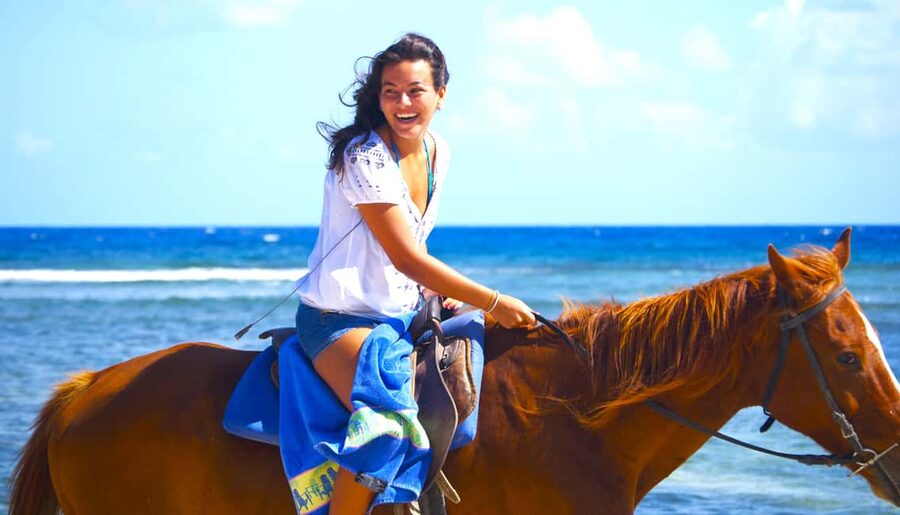 From Falmouth: Horseback Ride and Swim Beach Trip - The one-hour trail through farmland