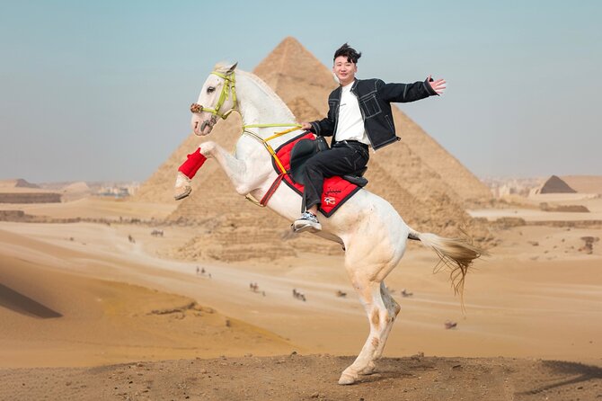 Giza Pyramids Photoshoot with Jumping Horse, Camel and Sphinx - The panoramic viewpoint, camel ride, and jumping horse