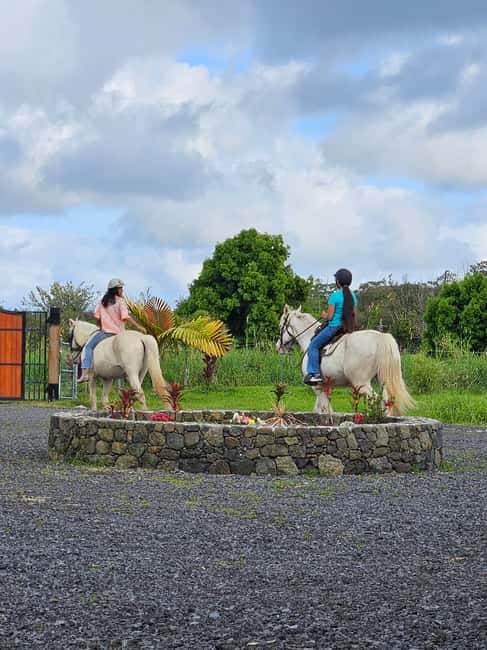 Hawaii: Small Group Rainforest Trail Ride - At the large teak gate and Ola Nani Ranch