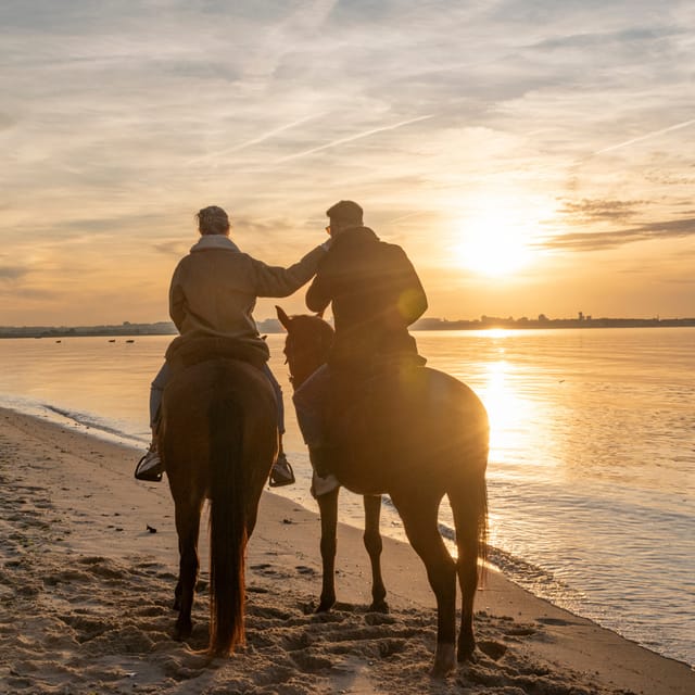 Horseback Riding On The Beach At Sunset - A short arena lesson before the river