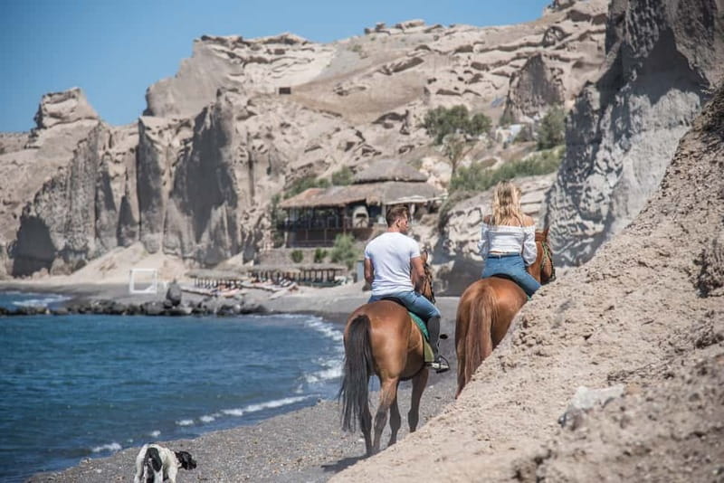 Santorini: Horse Riding Trip to Black Sandy Beach - The black sand at Vlichada